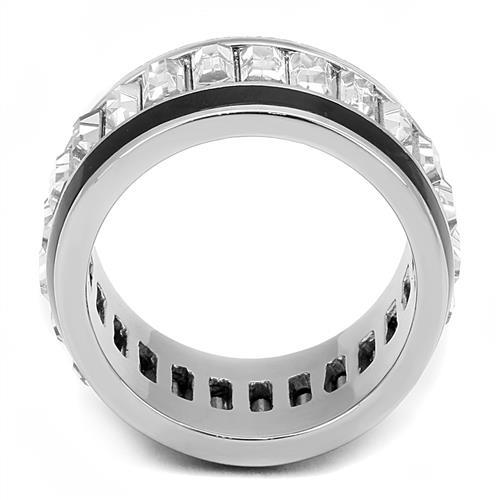 High polished (no plating) Stainless Steel Ring with Top Grade Crystal  in Clear
