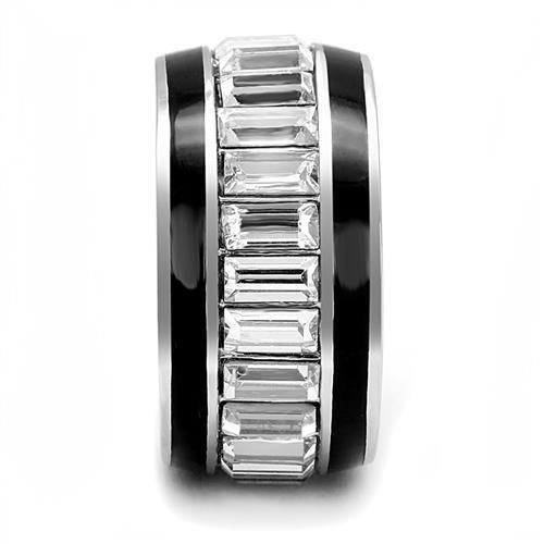 High polished (no plating) Stainless Steel Ring with Top Grade Crystal  in Clear