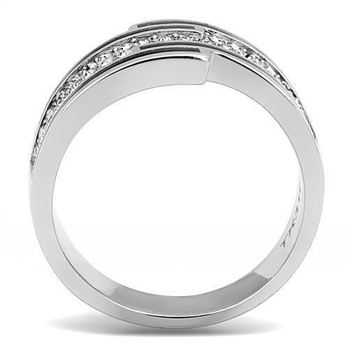 High polished (no plating) Stainless Steel Ring with Top Grade Crystal  in Clear
