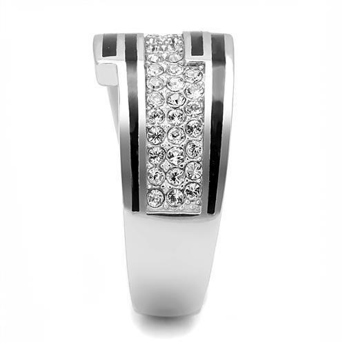 High polished (no plating) Stainless Steel Ring with Top Grade Crystal  in Clear