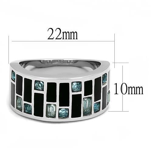 High polished (no plating) Stainless Steel Ring with Synthetic Synthetic Glass in Sea Blue