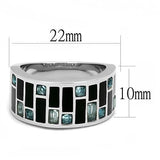 High polished (no plating) Stainless Steel Ring with Synthetic Synthetic Glass in Sea Blue