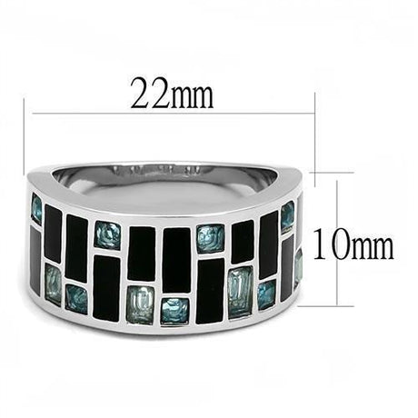 High polished (no plating) Stainless Steel Ring with Synthetic Synthetic Glass in Sea Blue
