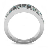 High polished (no plating) Stainless Steel Ring with Synthetic Synthetic Glass in Sea Blue