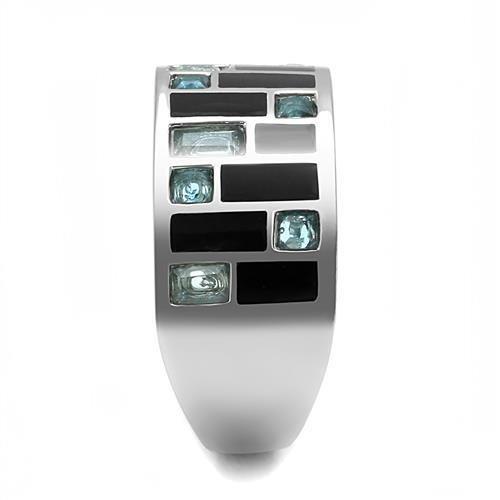 High polished (no plating) Stainless Steel Ring with Synthetic Synthetic Glass in Sea Blue