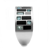 High polished (no plating) Stainless Steel Ring with Synthetic Synthetic Glass in Sea Blue