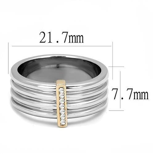 Two-Tone IP Rose Gold Stainless Steel Ring with Top Grade Crystal  in Clear