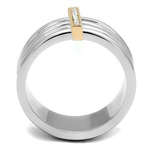 Two-Tone IP Rose Gold Stainless Steel Ring with Top Grade Crystal  in Clear