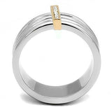 Two-Tone IP Rose Gold Stainless Steel Ring with Top Grade Crystal  in Clear