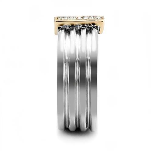 Two-Tone IP Rose Gold Stainless Steel Ring with Top Grade Crystal  in Clear