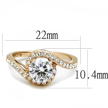 IP Rose Gold(Ion Plating) Stainless Steel Ring with AAA Grade CZ  in Clear