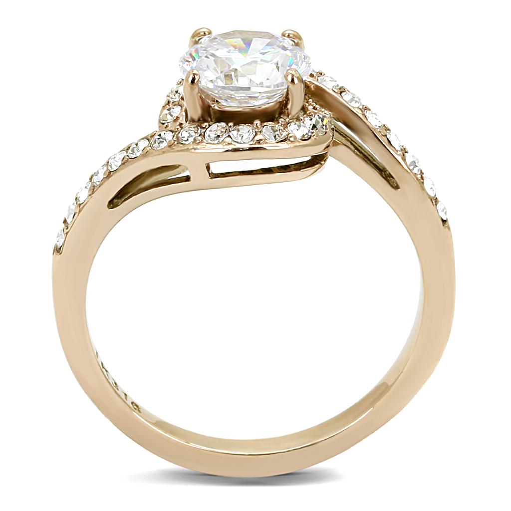 IP Rose Gold(Ion Plating) Stainless Steel Ring with AAA Grade CZ  in Clear