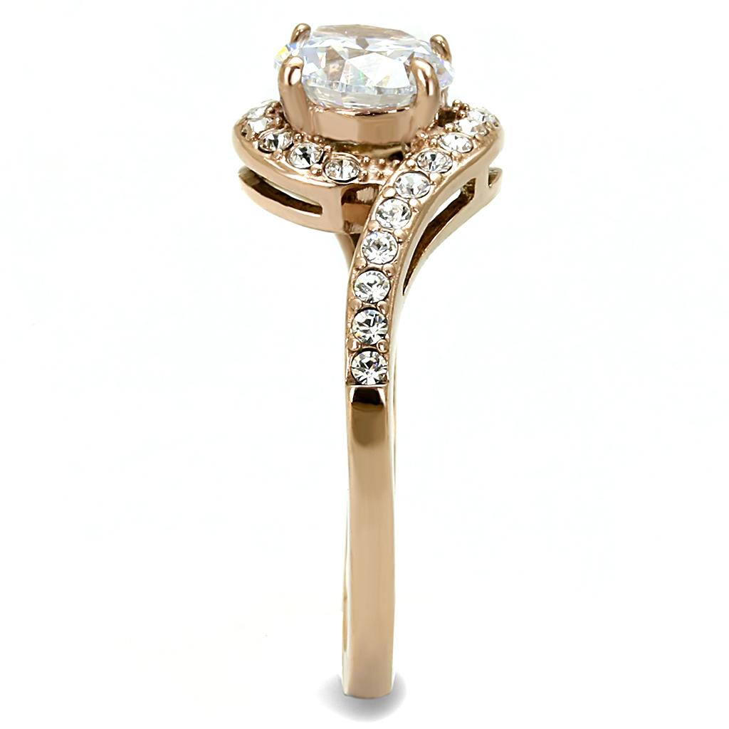 IP Rose Gold(Ion Plating) Stainless Steel Ring with AAA Grade CZ  in Clear