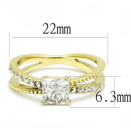 IP Gold(Ion Plating) Stainless Steel Ring with AAA Grade CZ  in Clear