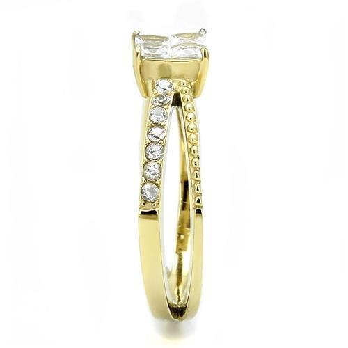 IP Gold(Ion Plating) Stainless Steel Ring with AAA Grade CZ  in Clear