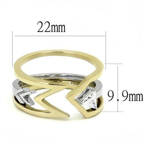 Two-Tone IP Gold (Ion Plating) Stainless Steel Ring with AAA Grade CZ  in Clear