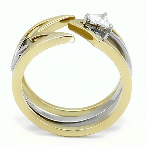 Two-Tone IP Gold (Ion Plating) Stainless Steel Ring with AAA Grade CZ  in Clear