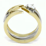 Two-Tone IP Gold (Ion Plating) Stainless Steel Ring with AAA Grade CZ  in Clear