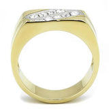 Two-Tone IP Gold (Ion Plating) Stainless Steel Ring with Top Grade Crystal  in Clear