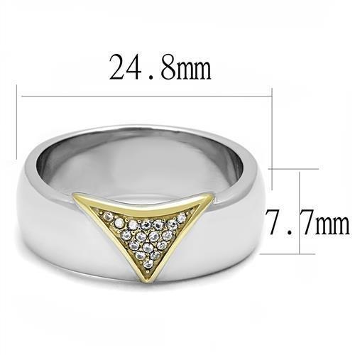 Two-Tone IP Gold (Ion Plating) Stainless Steel Ring with AAA Grade CZ  in Clear