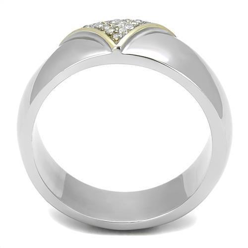 Two-Tone IP Gold (Ion Plating) Stainless Steel Ring with AAA Grade CZ  in Clear