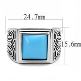 High polished (no plating) Stainless Steel Ring with Synthetic Turquoise in Sea Blue