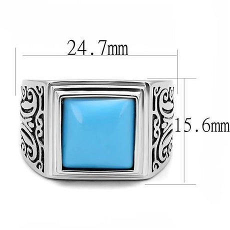 High polished (no plating) Stainless Steel Ring with Synthetic Turquoise in Sea Blue