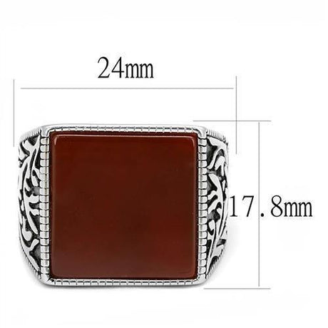High polished (no plating) Stainless Steel Ring with Semi-Precious Agate in Siam