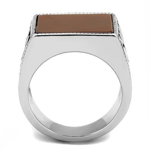 High polished (no plating) Stainless Steel Ring with Semi-Precious Agate in Siam