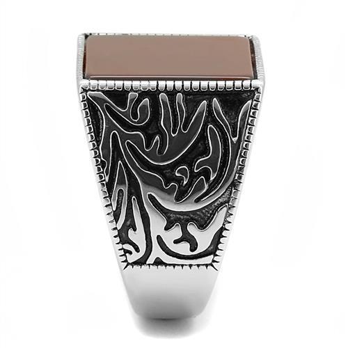 High polished (no plating) Stainless Steel Ring with Semi-Precious Agate in Siam