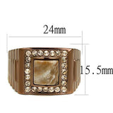 IP Coffee light Stainless Steel Ring with Semi-Precious Rain Flower Stone in Brown