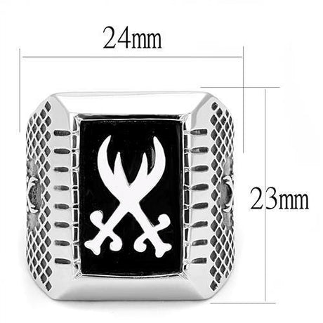 High polished (no plating) Stainless Steel Ring with Semi-Precious Onyx in Jet