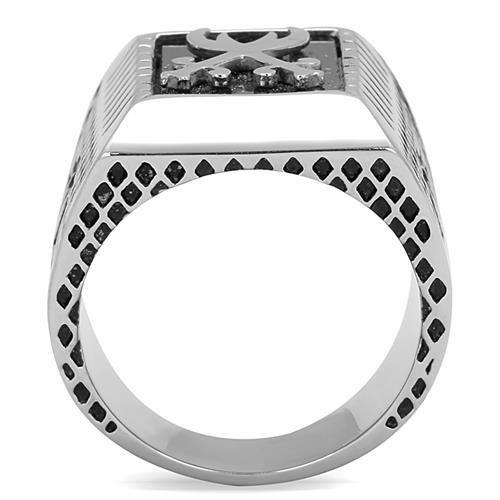High polished (no plating) Stainless Steel Ring with Semi-Precious Onyx in Jet