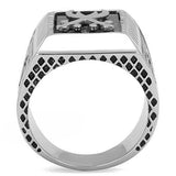 High polished (no plating) Stainless Steel Ring with Semi-Precious Onyx in Jet