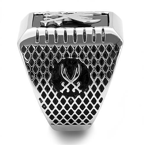 High polished (no plating) Stainless Steel Ring with Semi-Precious Onyx in Jet