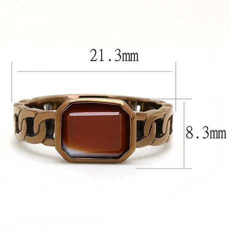 IP Coffee light Stainless Steel Ring with Semi-Precious Agate in Siam