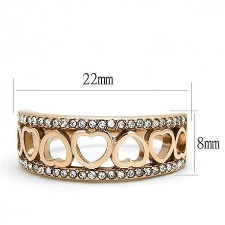 IP Rose Gold(Ion Plating) Stainless Steel Ring with Top Grade Crystal  in Clear