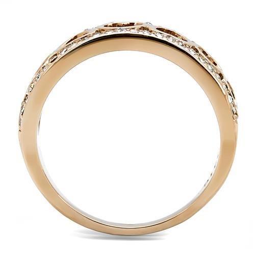 IP Rose Gold(Ion Plating) Stainless Steel Ring with Top Grade Crystal  in Clear