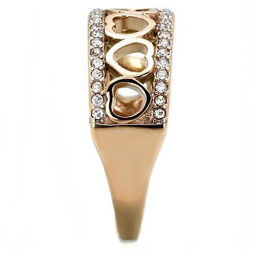 IP Rose Gold(Ion Plating) Stainless Steel Ring with Top Grade Crystal  in Clear