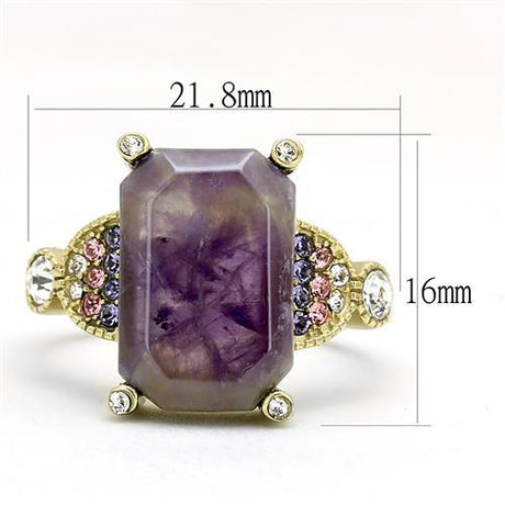 IP Gold(Ion Plating) Stainless Steel Ring with Semi-Precious Amethyst Crystal in Amethyst