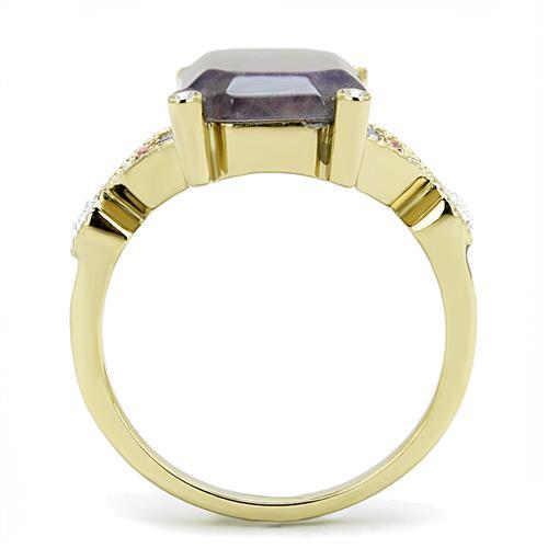 IP Gold(Ion Plating) Stainless Steel Ring with Semi-Precious Amethyst Crystal in Amethyst