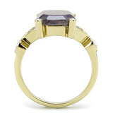IP Gold(Ion Plating) Stainless Steel Ring with Semi-Precious Amethyst Crystal in Amethyst