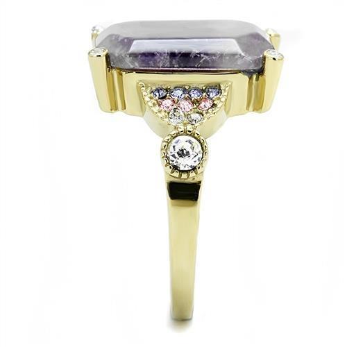 IP Gold(Ion Plating) Stainless Steel Ring with Semi-Precious Amethyst Crystal in Amethyst