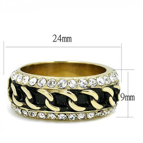 IP Gold(Ion Plating) Stainless Steel Ring with Top Grade Crystal  in Clear