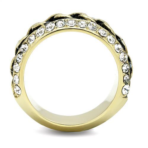 IP Gold(Ion Plating) Stainless Steel Ring with Top Grade Crystal  in Clear