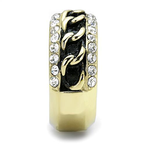 IP Gold(Ion Plating) Stainless Steel Ring with Top Grade Crystal  in Clear
