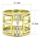 IP Gold(Ion Plating) Stainless Steel Ring with Top Grade Crystal  in Clear