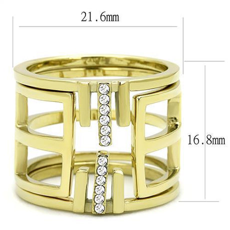 IP Gold(Ion Plating) Stainless Steel Ring with Top Grade Crystal  in Clear