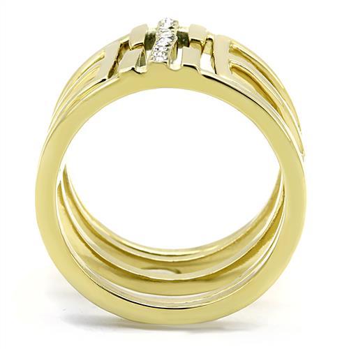 IP Gold(Ion Plating) Stainless Steel Ring with Top Grade Crystal  in Clear