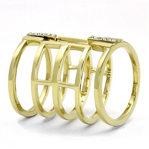IP Gold(Ion Plating) Stainless Steel Ring with Top Grade Crystal  in Clear